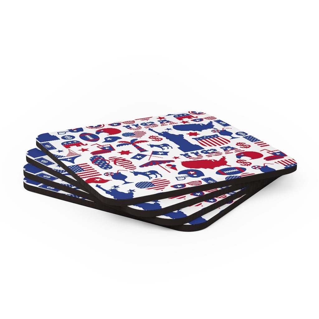 All American Red and Blue Corkwood Coaster Set - Puffin Lime