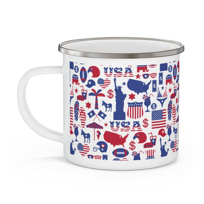 All American Red and Blue Enamel Camping Mug - Puffin Lime