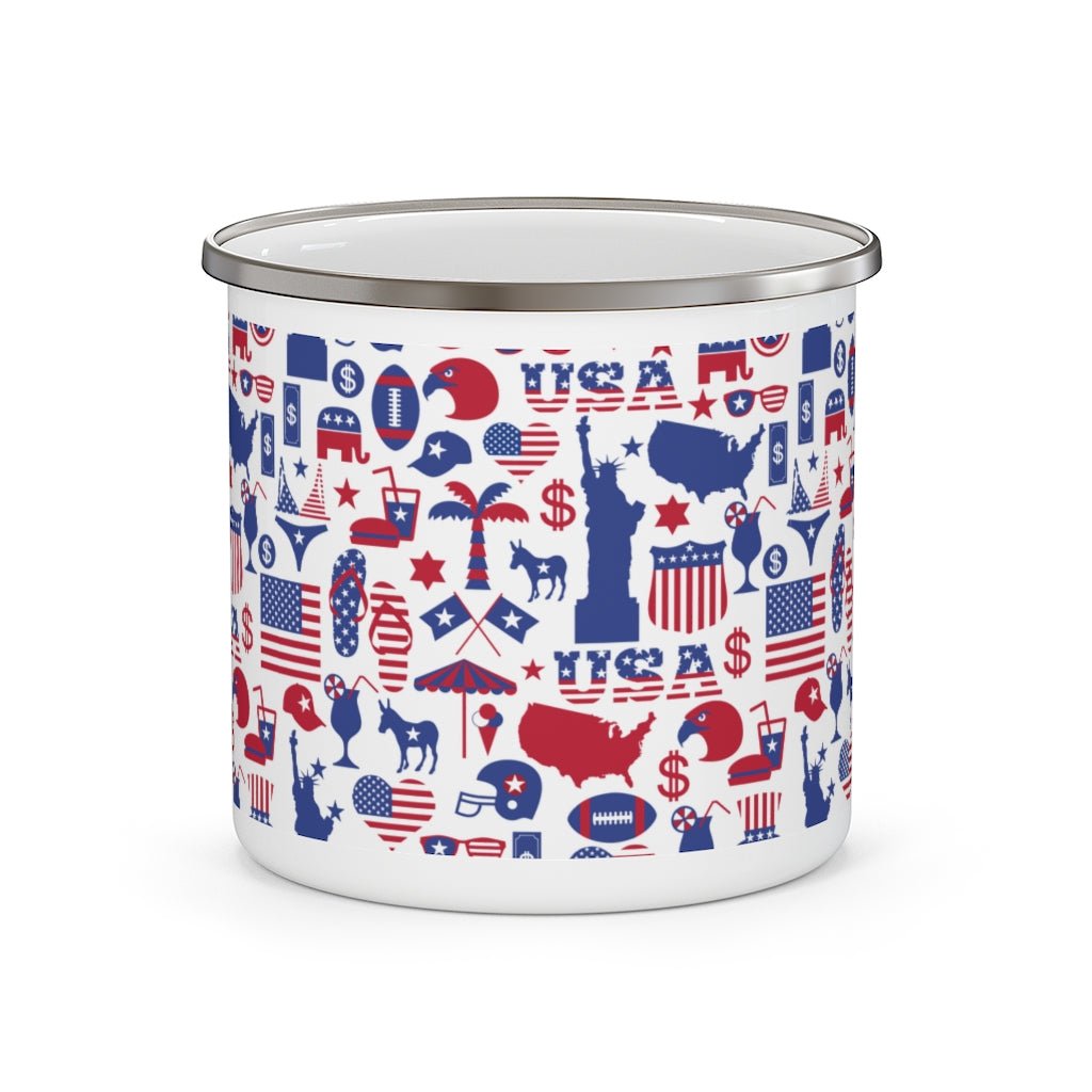 All American Red and Blue Enamel Camping Mug - Puffin Lime