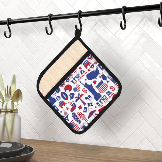 All American Red and Blue Pot Holder with Pocket - Puffin Lime