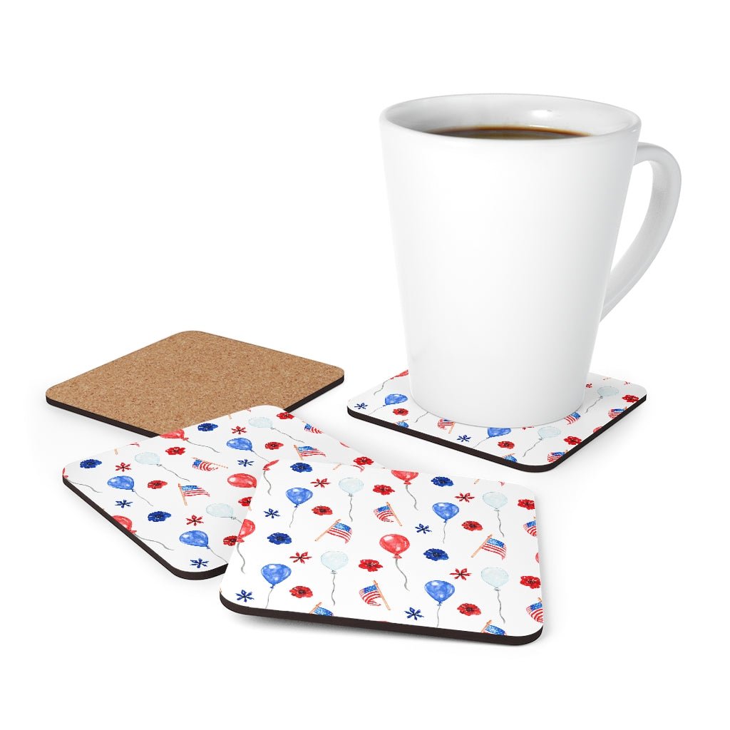 American Flags and Balloons Corkwood Coaster Set - Puffin Lime