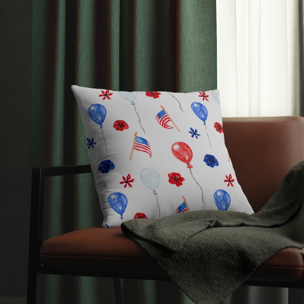 American Flags and Balloons Outdoor Pillow - Puffin Lime