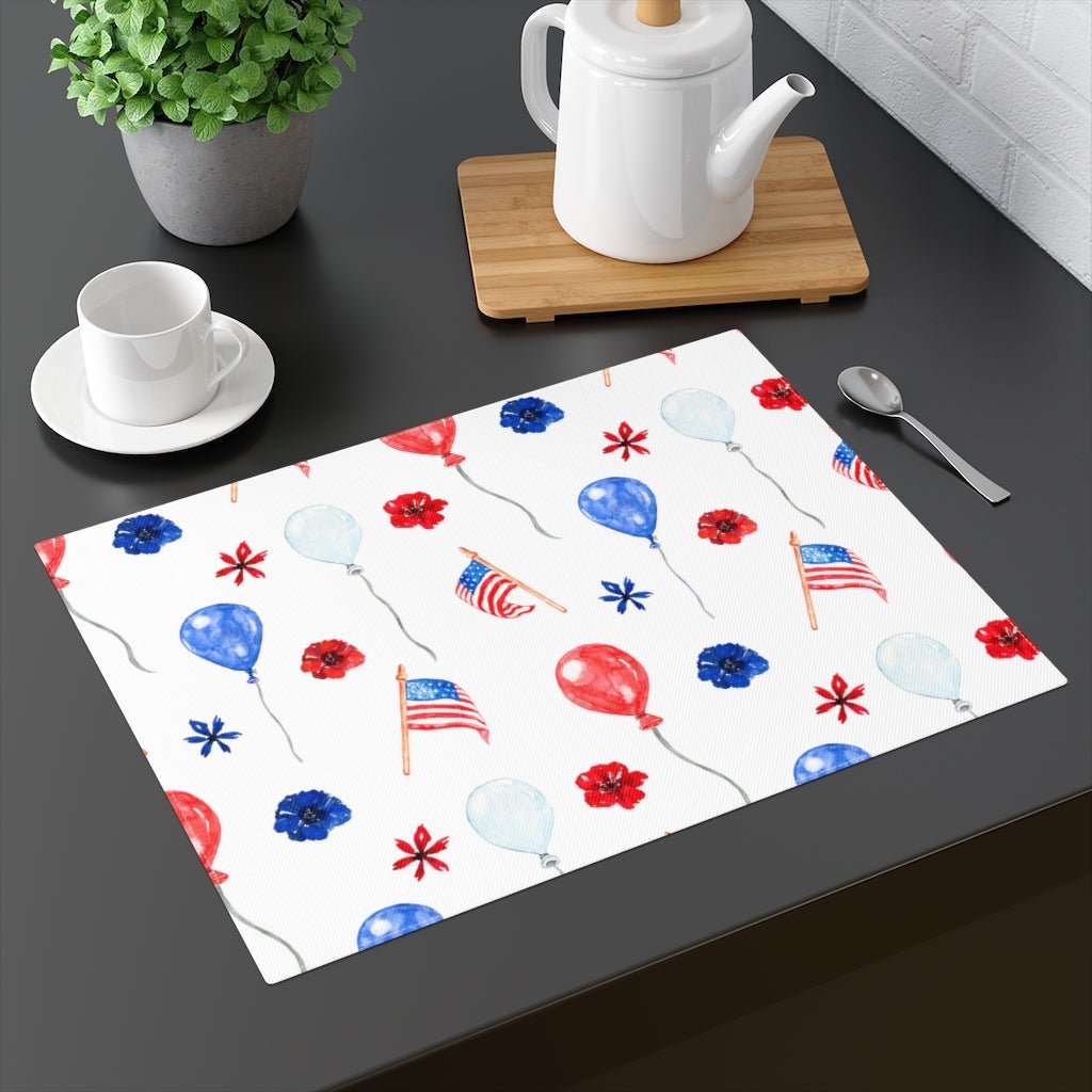 American Flags and Balloons Placemat - Puffin Lime