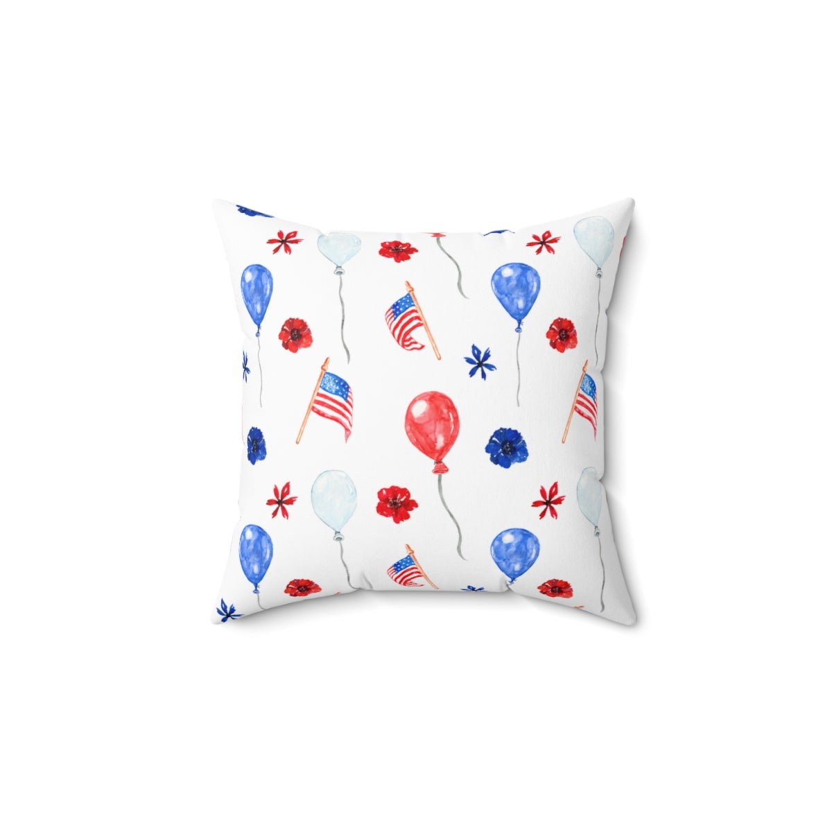 American Flags and Balloons Spun Polyester Square Pillow with Insert - Puffin Lime