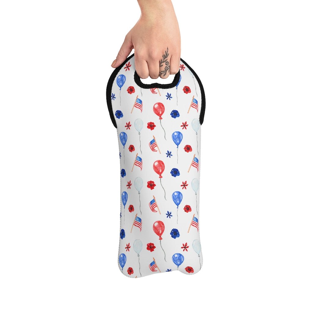 American Flags and Balloons Wine Tote Bag - Puffin Lime