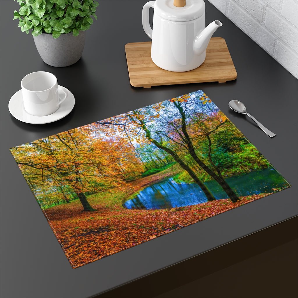 Autumn Forest River Stream Cotton Placemat - Puffin Lime