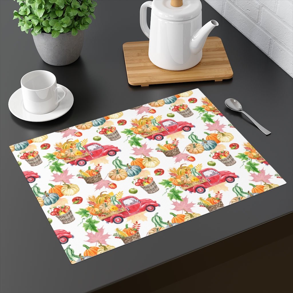 Autumn Harvest Trucks Placemat - Puffin Lime