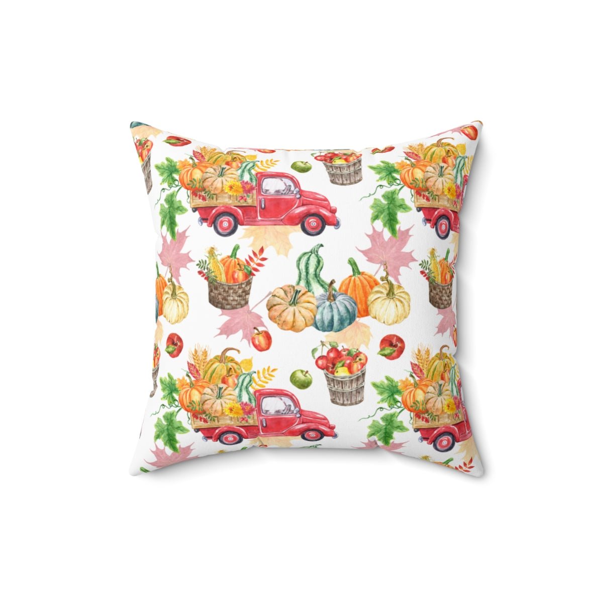 Autumn Harvest Trucks Square Throw Pillow - Puffin Lime