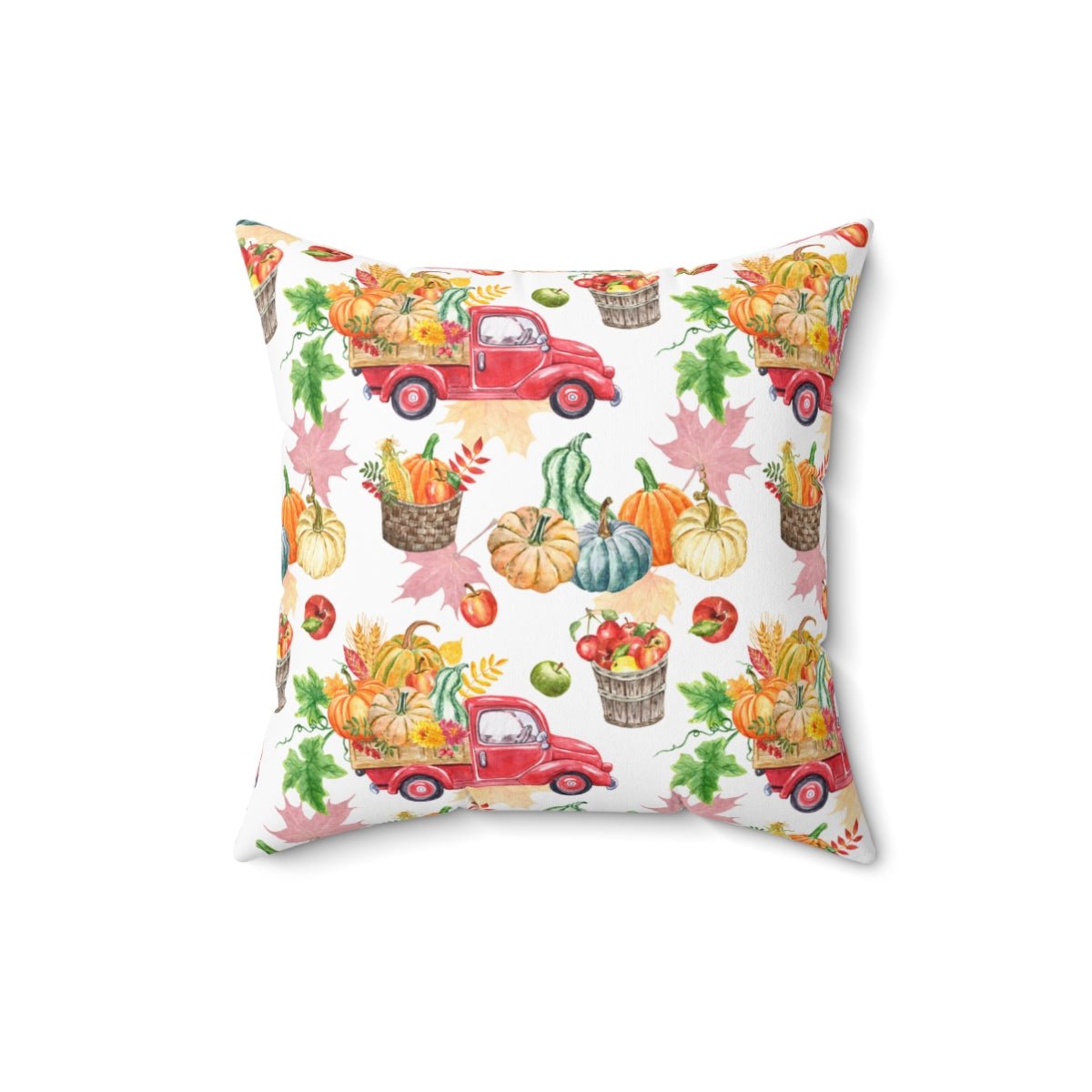 Autumn Harvest Trucks Square Throw Pillow - Puffin Lime