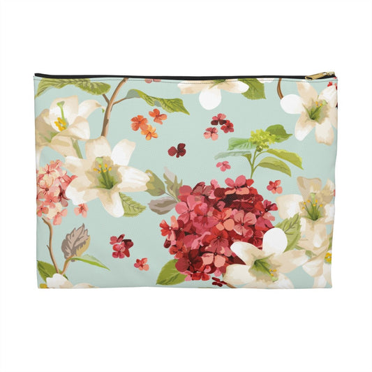 Autumn Hortensia and Lily Flowers Accessory Pouch - Puffin Lime