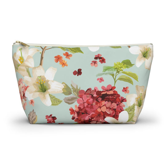 Autumn Hortensia and Lily Flowers Accessory Pouch w T-bottom - Puffin Lime