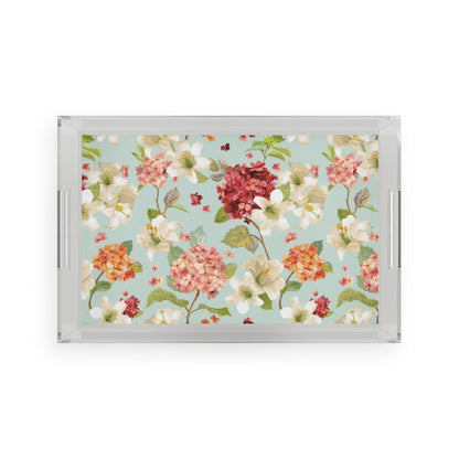 Autumn Hortensia and Lily Flowers Acrylic Serving Tray - Puffin Lime