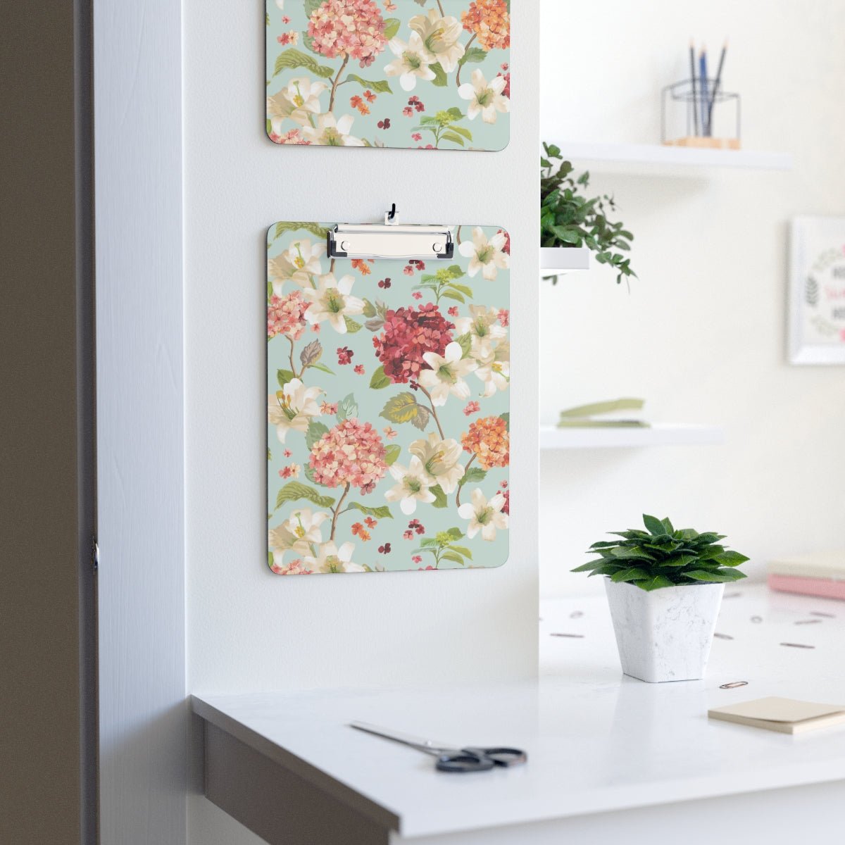Autumn Hortensia and Lily Flowers Clipboard - Puffin Lime