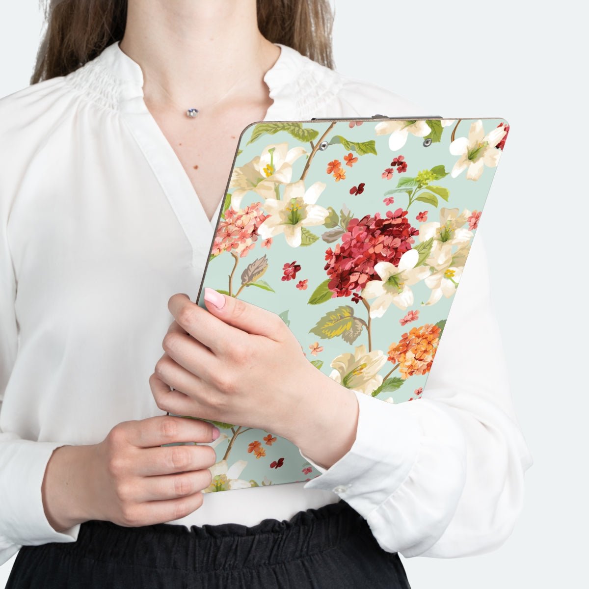 Autumn Hortensia and Lily Flowers Clipboard - Puffin Lime