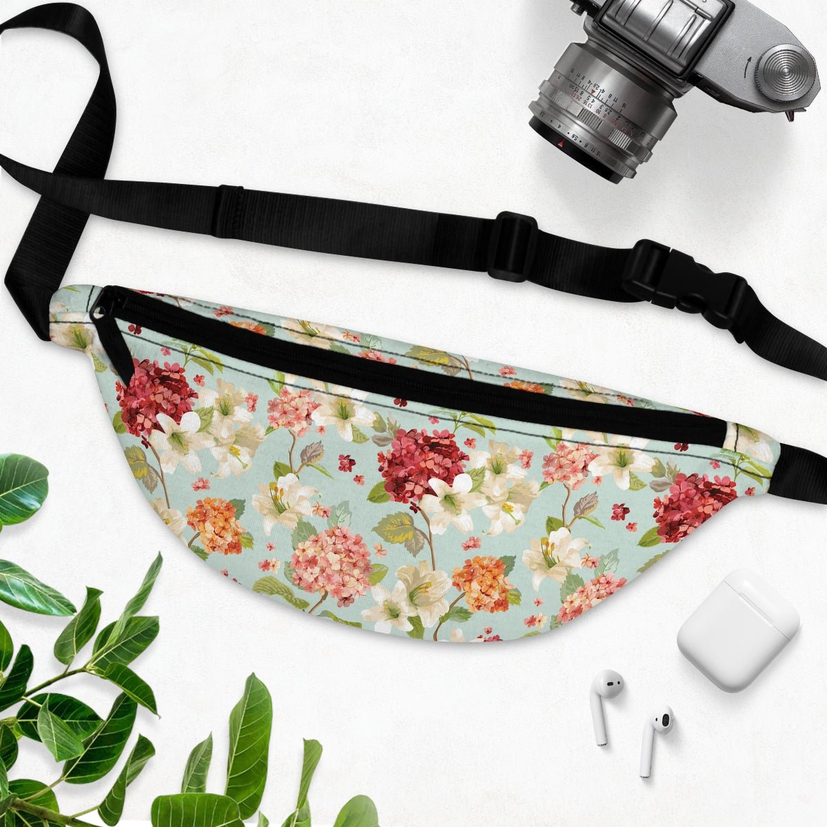 Autumn Hortensia and Lily Flowers Fanny Pack - Puffin Lime