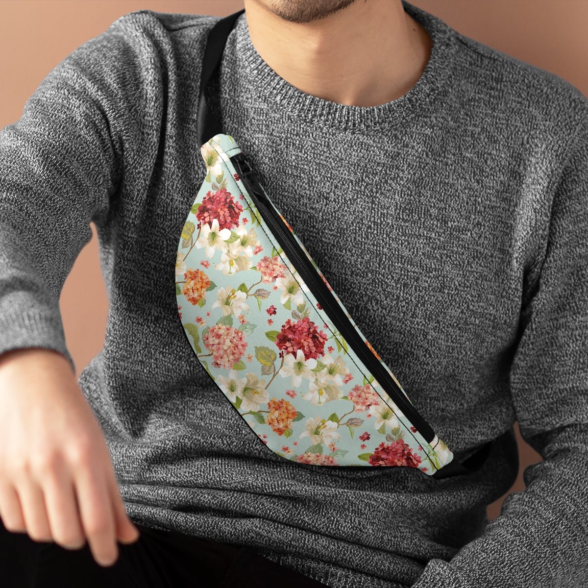 Autumn Hortensia and Lily Flowers Fanny Pack - Puffin Lime