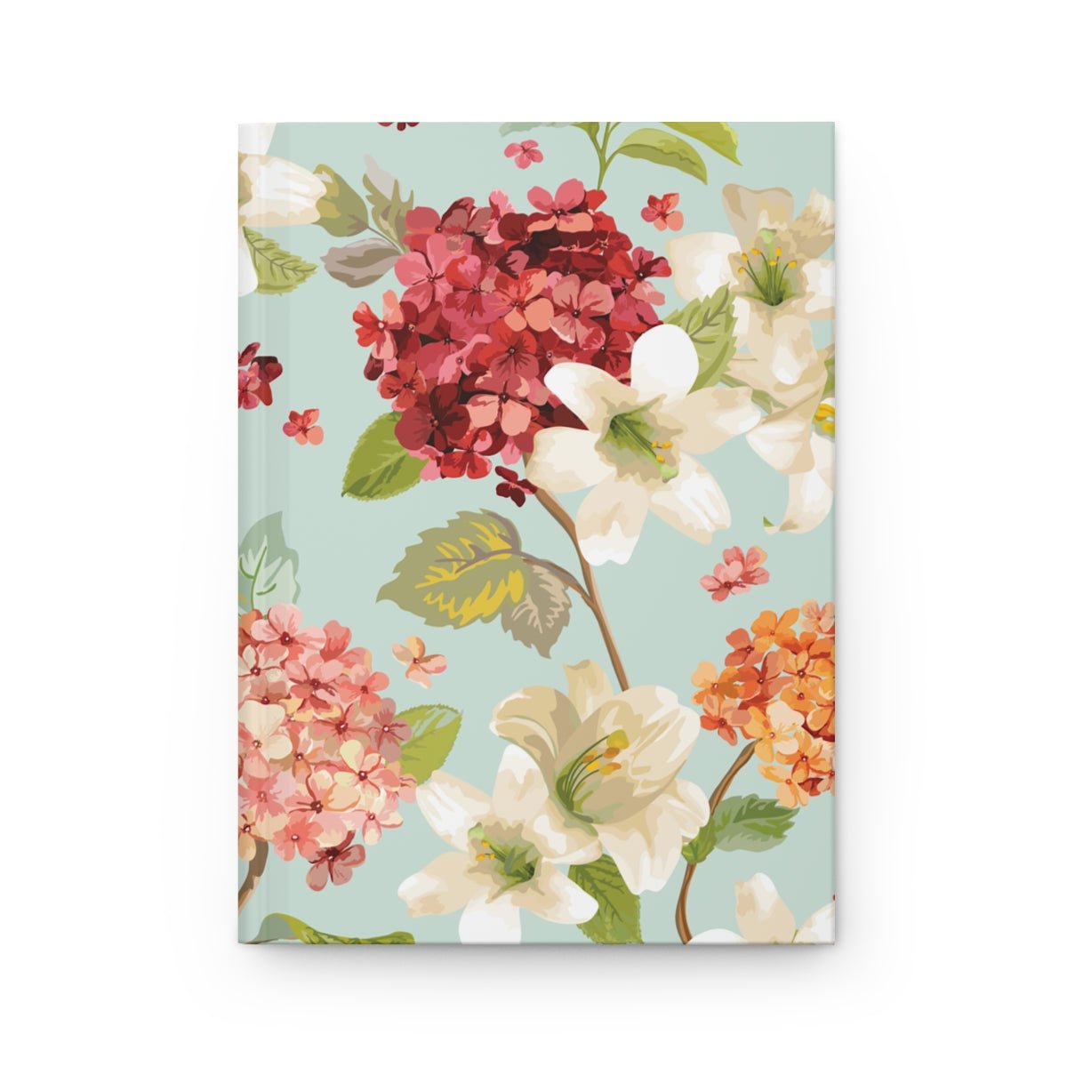 Autumn Hortensia and Lily Flowers Hardcover Journal Matte - Puffin Lime