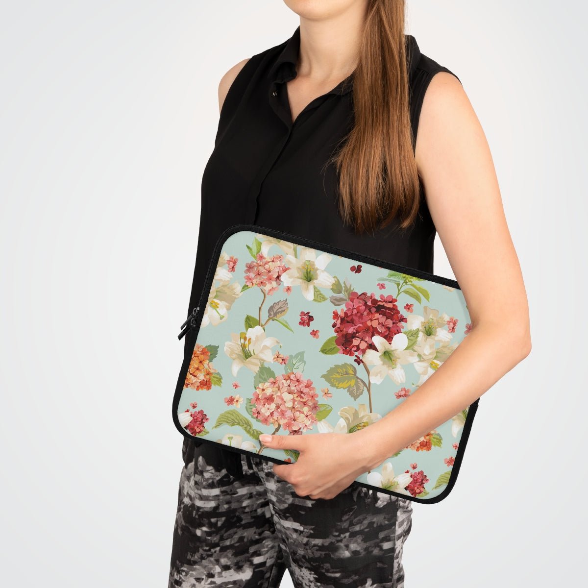 Autumn Hortensia and Lily Flowers Laptop Sleeve - Puffin Lime