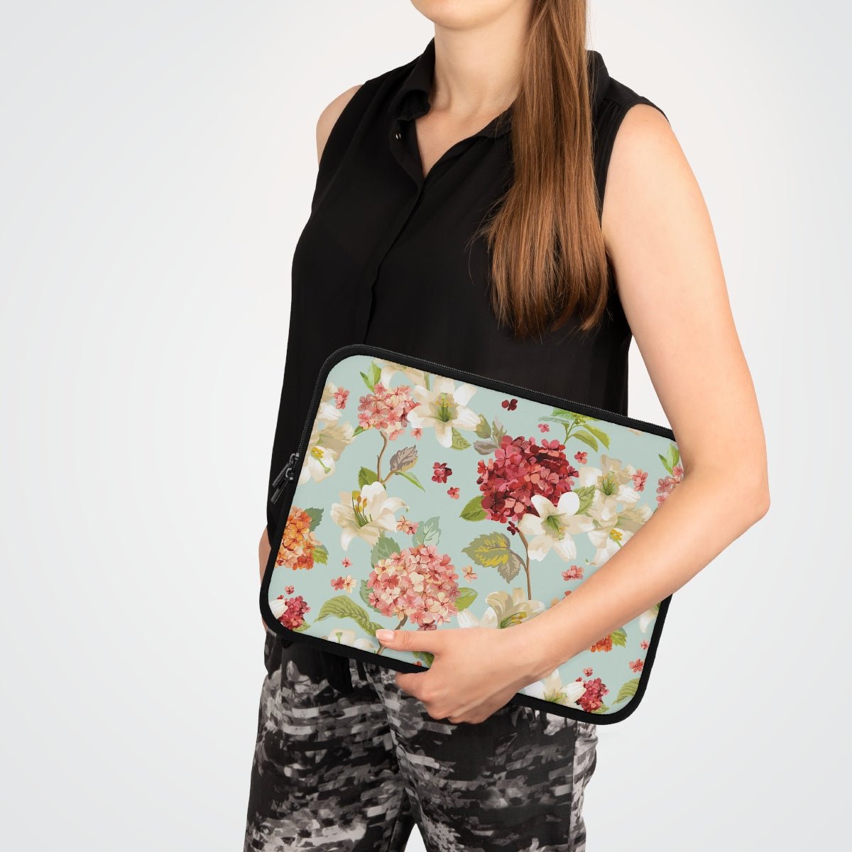 Autumn Hortensia and Lily Flowers Laptop Sleeve - Puffin Lime