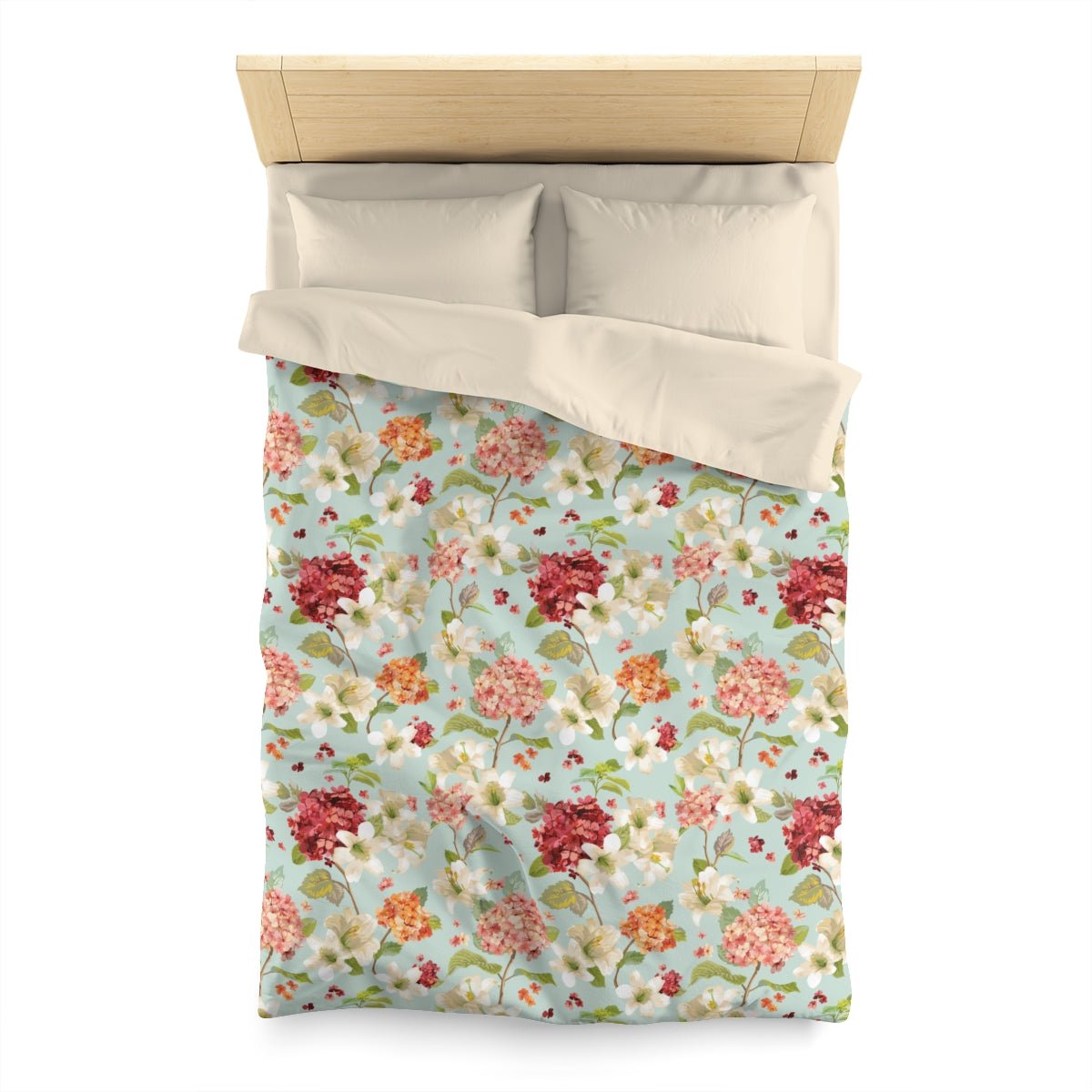 Autumn Hortensia and Lily Flowers Microfiber Duvet Cover - Puffin Lime