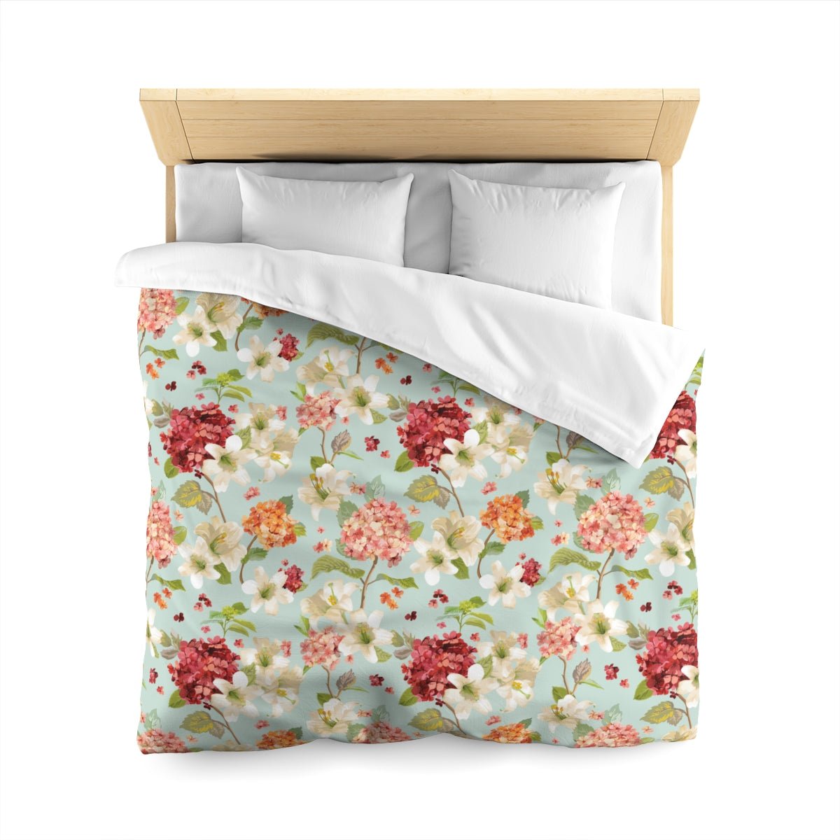 Autumn Hortensia and Lily Flowers Microfiber Duvet Cover - Puffin Lime