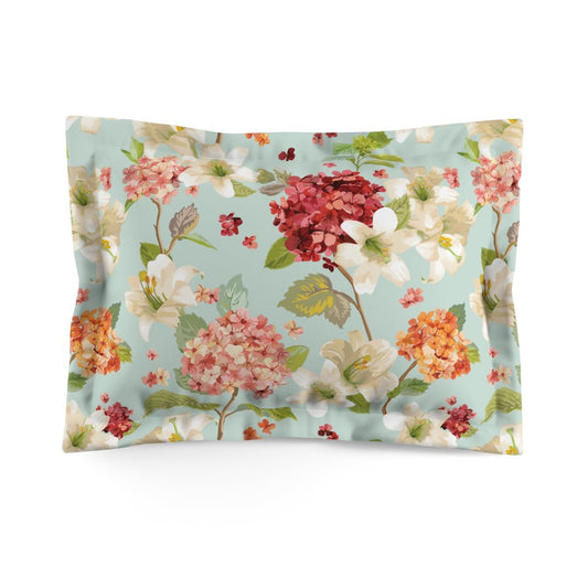 Autumn Hortensia and Lily Flowers Microfiber Pillow Sham - Puffin Lime