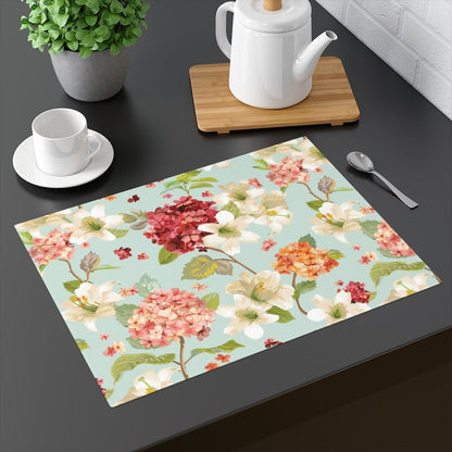 Autumn Hortensia and Lily Flowers Placemat | Floral Shabby Chic | Thanksgiving Day Kitchen Essentials Placemat - Puffin Lime