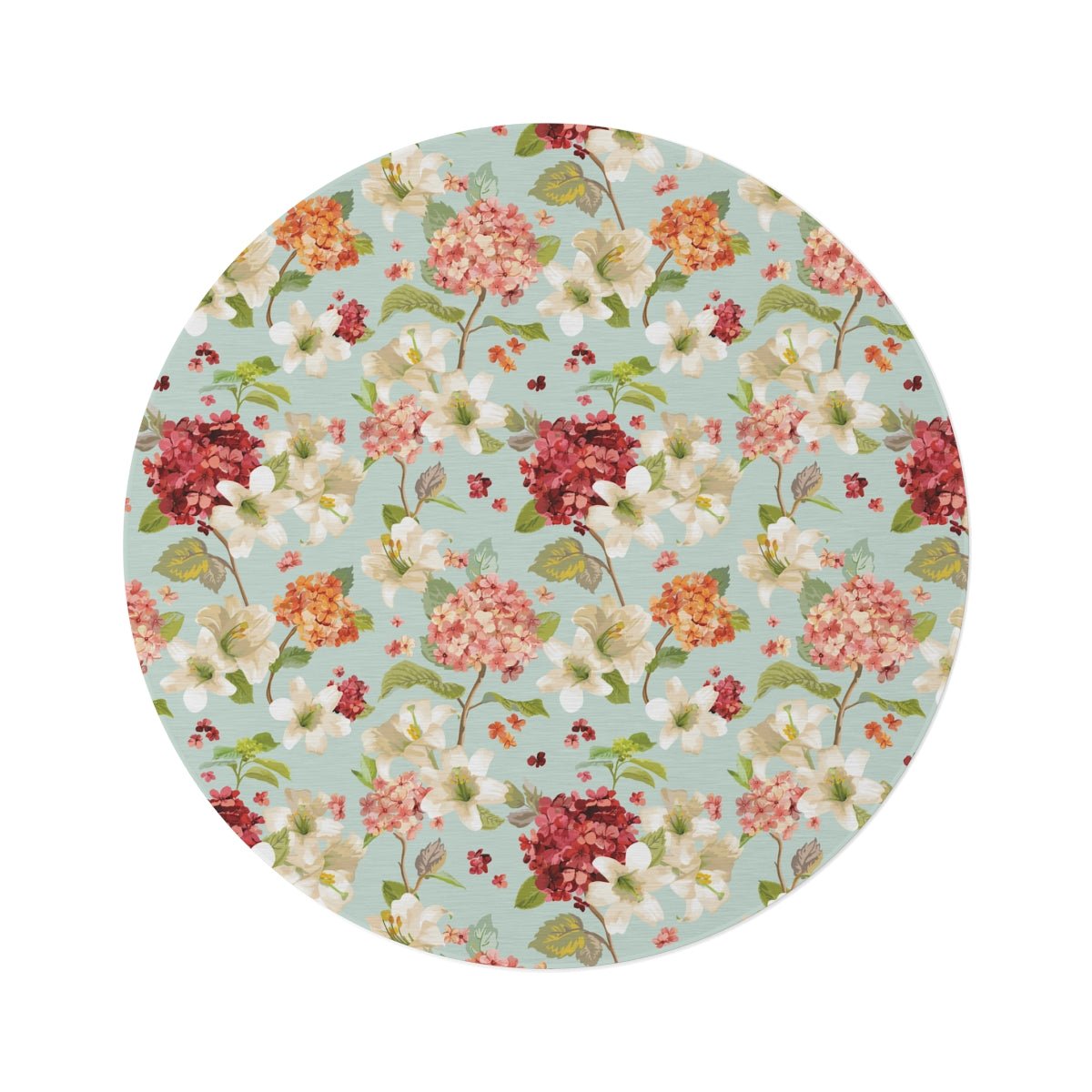 Autumn Hortensia and Lily Flowers Round Rug - Puffin Lime