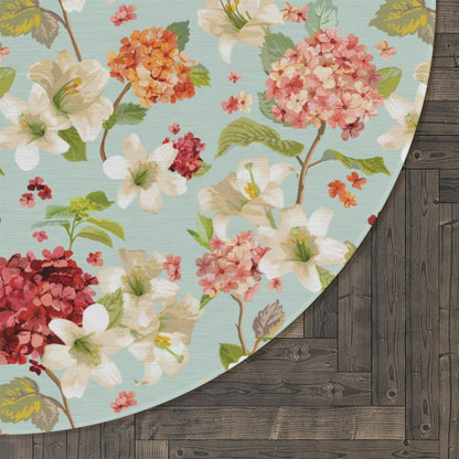 Autumn Hortensia and Lily Flowers Round Rug - Puffin Lime