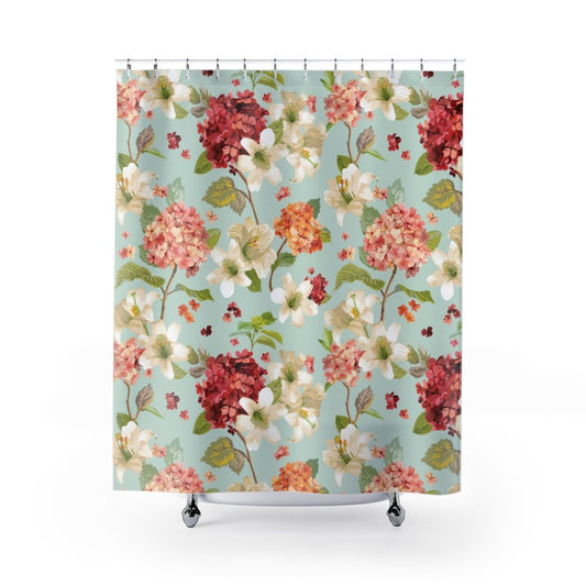 Autumn Hortensia and Lily Flowers Shower Curtains - Puffin Lime