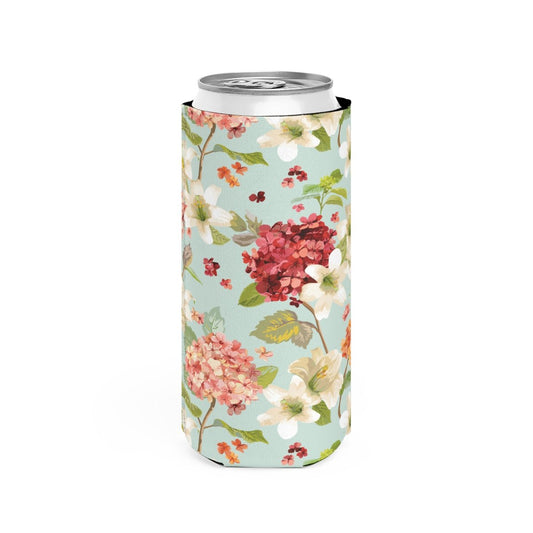 Autumn Hortensia and Lily Flowers Slim Can Cooler - Puffin Lime