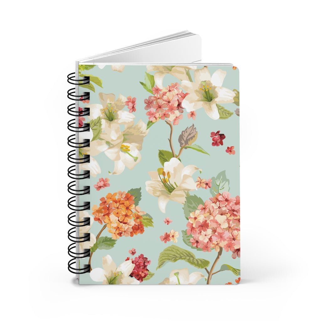 Autumn Hortensia and Lily Flowers Spiral Bound Journal - Puffin Lime