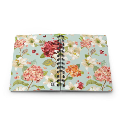 Autumn Hortensia and Lily Flowers Spiral Bound Journal - Puffin Lime