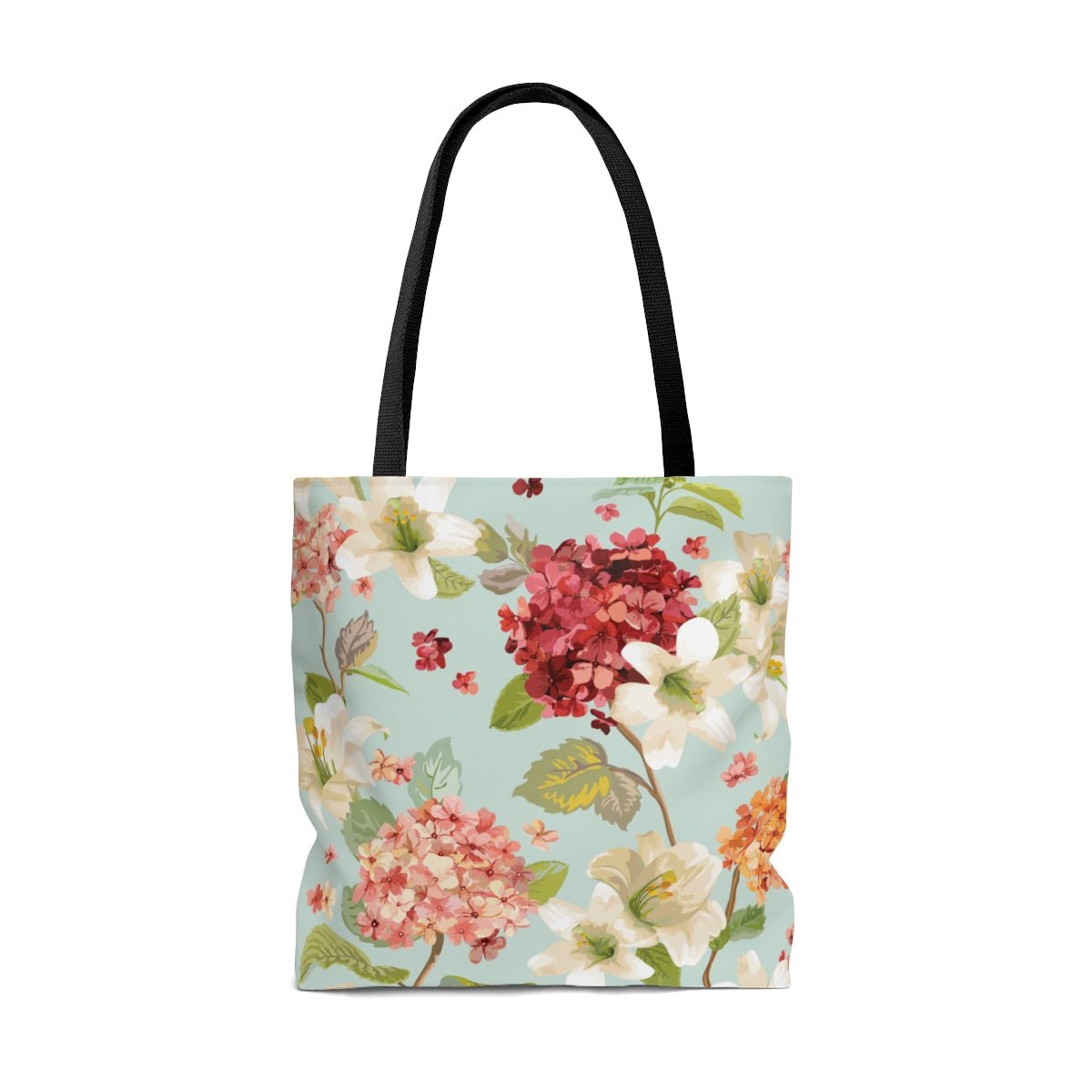 Autumn Hortensia and Lily Flowers Tote Bag - Puffin Lime