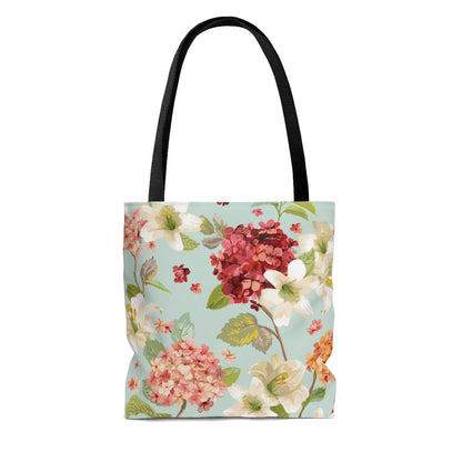 Autumn Hortensia and Lily Flowers Tote Bag - Puffin Lime