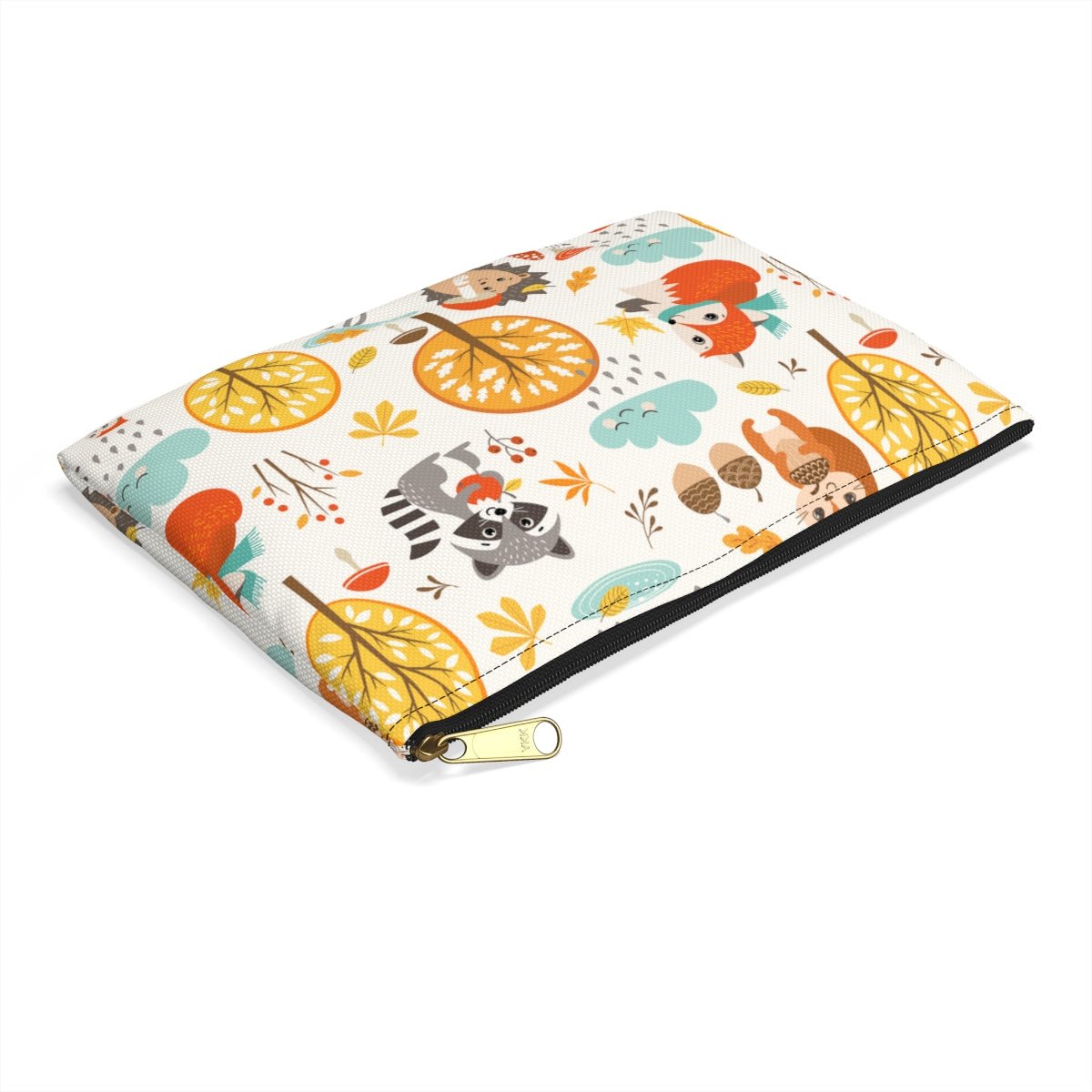 Autumn Woodland Animals Accessory Pouch - Puffin Lime