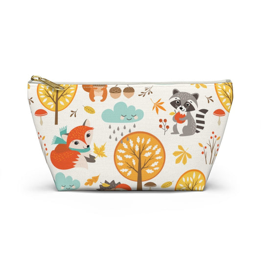 Autumn Woodland Animals Accessory Pouch w T-bottom - Puffin Lime