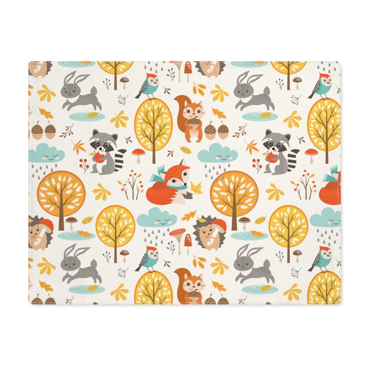 Autumn Woodland Animals Cotton Placemat - Puffin Lime