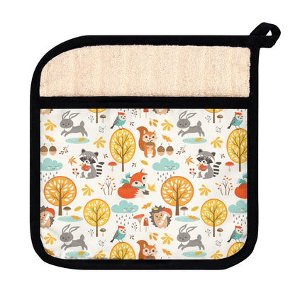 Autumn Woodland Animals Pot Holder with Pocket - Puffin Lime