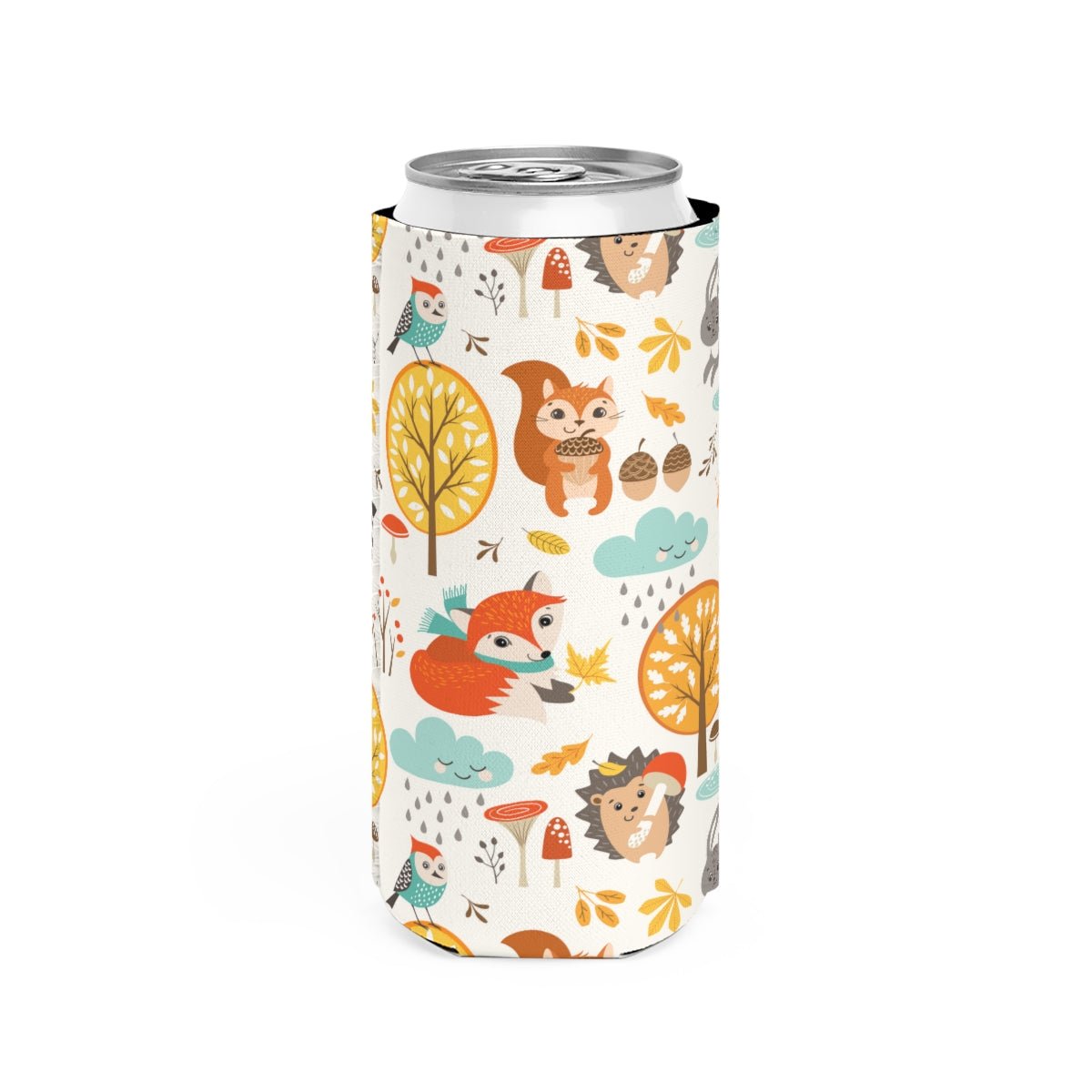 Autumn Woodland Animals Slim Can Cooler - Puffin Lime
