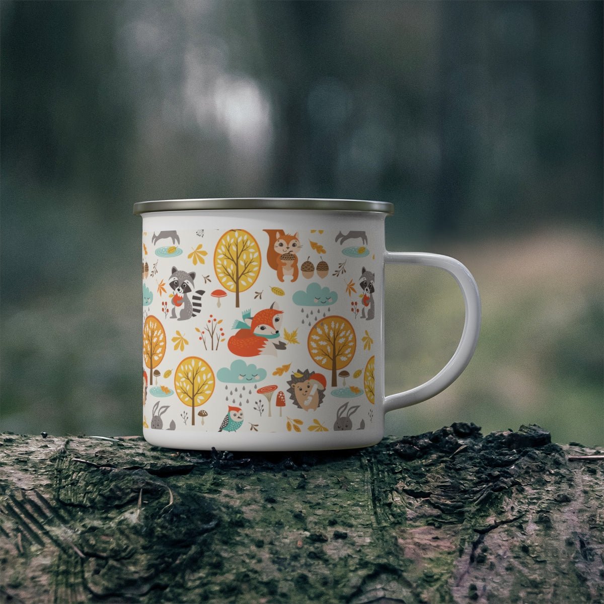 Autumn Woodland Animals Stainless Steel Camping Mug - Puffin Lime