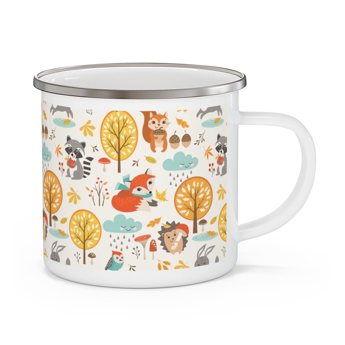 Autumn Woodland Animals Stainless Steel Camping Mug - Puffin Lime