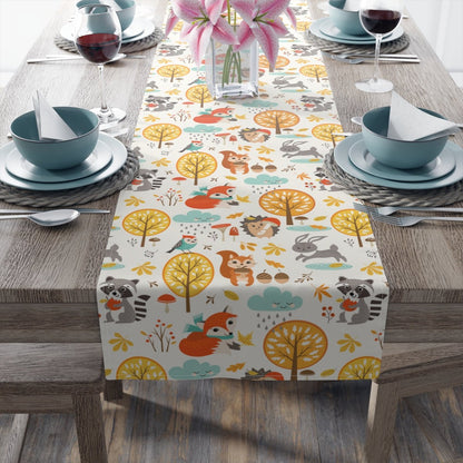 Autumn Woodland Animals Table Runner - Puffin Lime