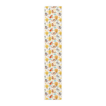 Autumn Woodland Animals Table Runner - Puffin Lime