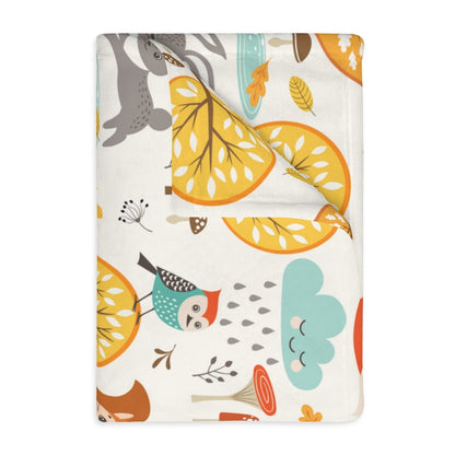 Autumn Woodland Animals Velveteen Minky Blanket (Two-sided print) - Puffin Lime