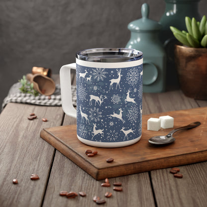Reindeers and Snowflakes Insulated Coffee Mug, 10oz