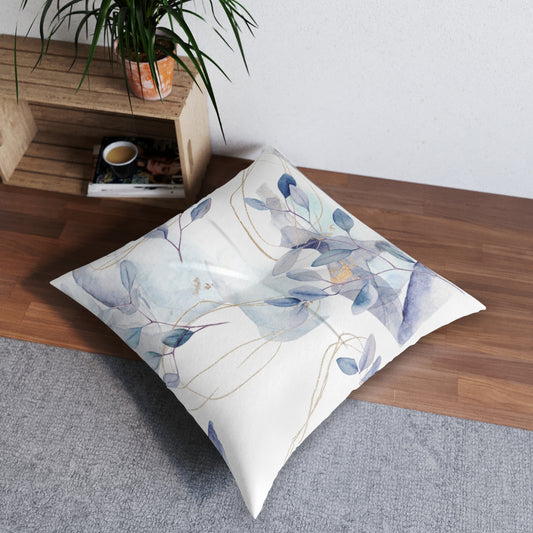 Abstract Floral Branches Tufted Floor Pillow, Square