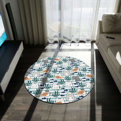 Kawaii Cats and Fishes Round Rug