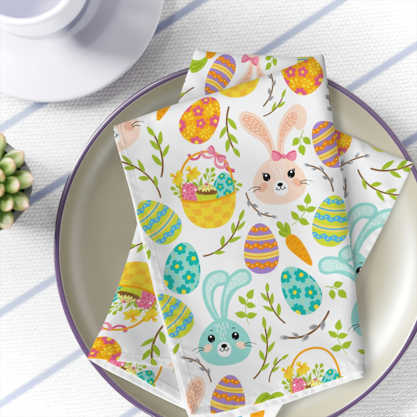 Pink and Blue Easter Bunnies Napkins Set of Four