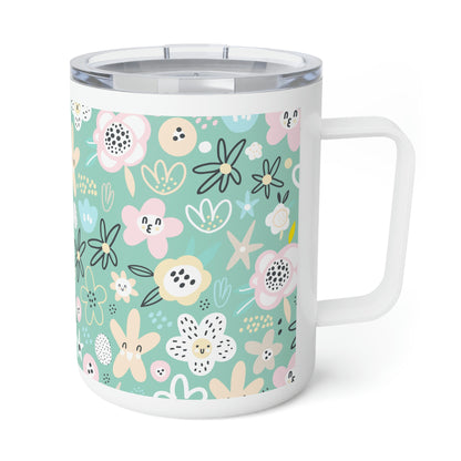 Abstract Flowers Insulated Coffee Mug, 10oz